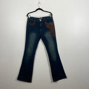 Black Cat Womens 32 Jeans Bootcut 4 Pocket Flare Leg Embroidered Beads Designs